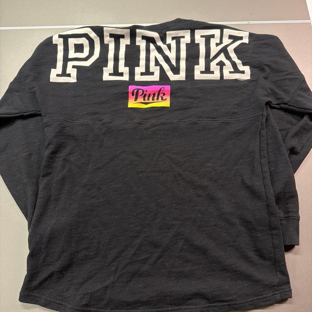 Women's‎ Black Victoria's Secret PINK Long-sleeve Campus Tee Shirt Size M